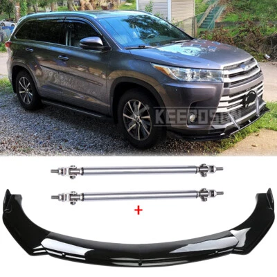 Gloss Black Front Bumper Lip Spoiler Splitter + Strut Rods For Toyota Highlander - Image 1 of 4