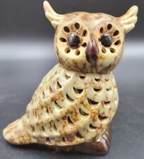 Vintage Ceramic Horned OWL  Luminary Votive Candle Holder Fingurine