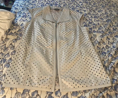 Worth Vest Perforated Leather 2 Way Zip NWOT Light Gray/Off White Small Oversize - Image 1 of 4