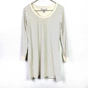 Nautica Sleepwear M Light Fleece Nightie V-Neck Short Nightgown Cream Black Dots - Picture 1 of 4