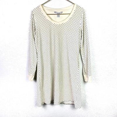 Nautica Sleepwear M Light Fleece Nightie V-Neck Short Nightgown Cream Black Dots - Image 1 of 4