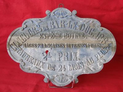 ANCIENNE PLAQUE AGRICOLE CONCOURS DE BAR LE DUC 1864 / PRIX VACHE BOVIN TAUREAU - Photo 1/4