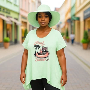 ROCKTHOSECURVES DAMEN Feral Girl Sommer Taschensaum Swing Top - Bild 1 von 12