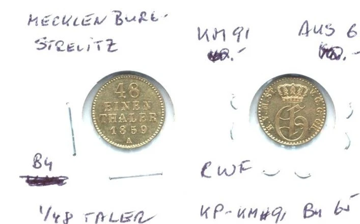 1859 A Mecklenburg Strelitz(German states) Silver 1/48 Taler - Superb condition - Image 1 of 1