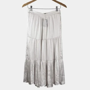 Nine West Skirt Womens Size S Tiered Midi Satin Ivory Elastic Waist Cottage NEW - Picture 1 of 9