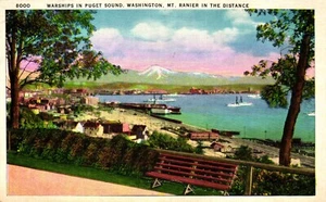 Cartolina navi da guerra a Puget Sound, Washington Mt Rainier - Foto 1 di 2