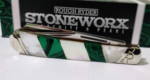 GENUINE MOTHER OF PEARL MALACHITE TRAPPER HUNTING POCKET KNIFE STONEWORX !!! - Picture 1 of 8
