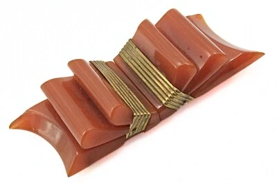 Exquisita hebilla de cinturón antigua Art Deco de cinta de latón de baquelita Foto 1 de 4