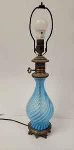 Rare Unique Vintage Fenton Blue Glass Opalescent Swirl Lamp - Picture 1 of 11