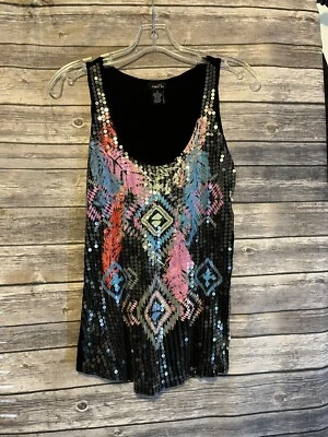 Camiseta sin mangas tribal negra RUE 21 para mujer talla pequeña lentejuelas Foto 1 de 4