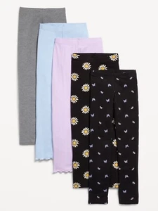 Old Navy Girl's 5 Variety Pack High Waisted Leggings - Purple Daisy - XL 14/16 - Picture 1 of 1