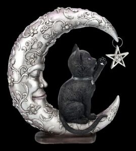 Katzenfigur auf Mond - Luna Companion - Fantasy Dekofigur Katze 19,5cm