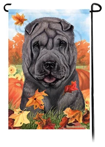 Falling Leaves Garden Flag - Blue Shar Pei - Picture 1 of 1