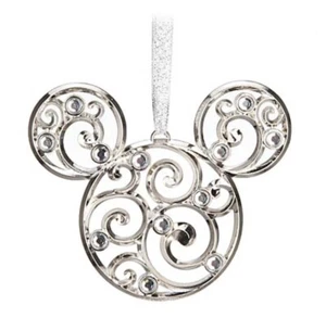 Disney Parks Mickey Ohr Scheibe Bohemian Filigran Silber Metall Ornament NEU - Bild 1 von 1
