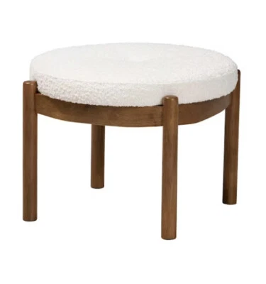 Reposapiés otomano de tela marrón blanco y nogal Baxton Studio Iliana Foto 1 de 3
