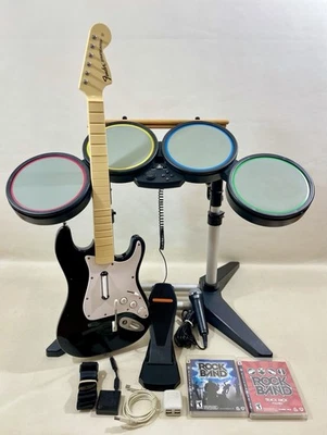 PS3 Rock Band Bundle, Drums, Guitar, Dongle, Games, Mic - Image 1 of 4