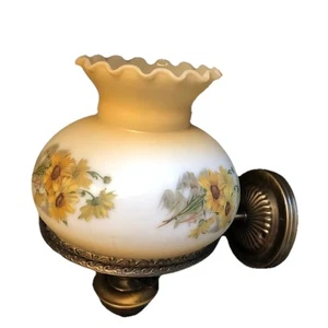 Vintage 70’s Metal Sconce Wall Lamp, Scalloped Edge Glass Frosted Flowers Shade - Picture 1 of 19