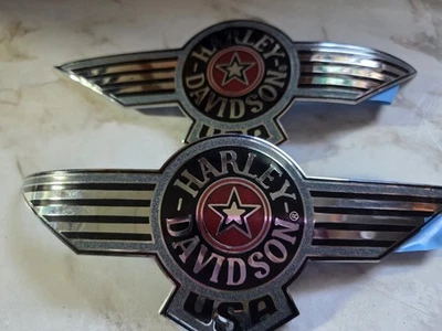 HARLEY Davidson fuel tank emblems ,  One Set a Left & A Right. New But Old - Image 1 of 4