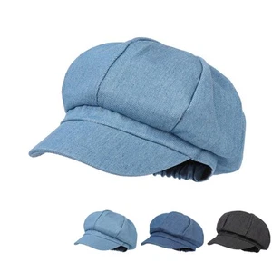 Women Ladies Casual Denim Newsboy Cap Baker Peaked Beret Driving Outdoor Hat - Picture 1 of 15