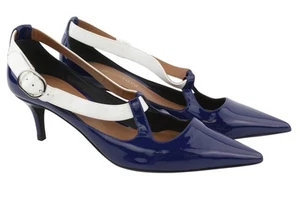 EMPORIO ARMANI X3E397 Women Heels EU37 Blue Patent Leather Pointed Toe Buckle - Picture 1 of 10