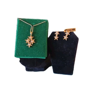 Vintage  Gold Tone Stars Necklace 18" And Earrings 1" Gift Set Austrian Crystal - Picture 1 of 8
