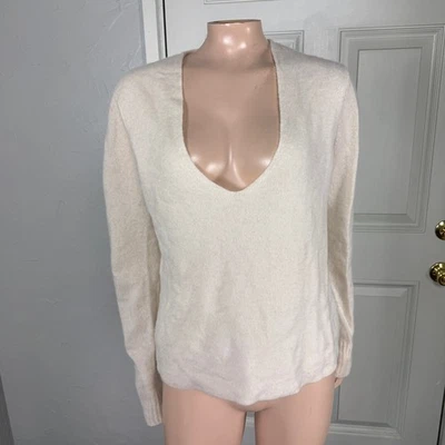 Suéter James Perse Tejido Cachemira Para Mujer Cuello 3 V Crema Manga Larga Carrera S3-1 Foto 1 de 4