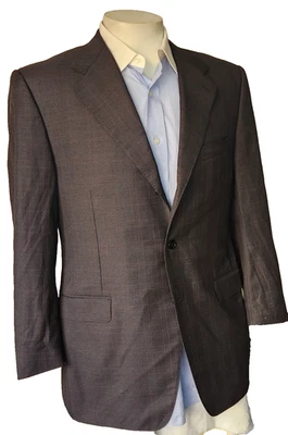 Canali Saks 5th Ave Italy Men's 44R Brown Red Windowpane Three Button Blazer - Image 1 of 4