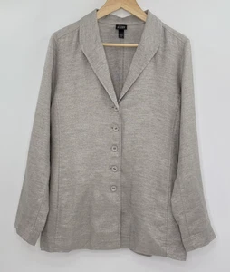 Eileen Fisher Metallic Linen Blend Button Up Lightweight Jacket Blazer Sz M Boho - Picture 1 of 12