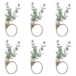  Set 6 Anelli Tovaglioli Rustici in Legno di Eucalipto Boho Legno Fogliato Per3708 - Foto 1 di 5