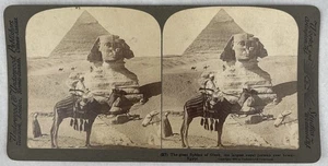 Underwood Stereoview (27) — Große Sphinx von Gizeh & Pyramide, Ägypten, 1904 Antik - Bild 1 von 4