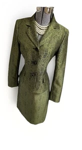 NEW Le Suit Skirt Suit Size 6 Two Piece Set Pockets Green Animal Print 30 Waist - Picture 1 of 24