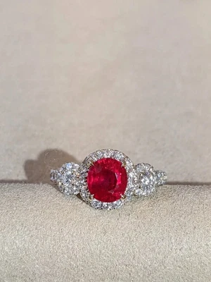 2.67 Ct Round Cut Natural Ruby Diamond Wedding Ring 14K Real White Gold Size ALL - Image 1 of 4