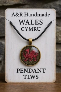 Handmade Welsh Celtic Dragon Pendant Necklace – 45cm Cord – Red Dragon Symbol – - Picture 1 of 6