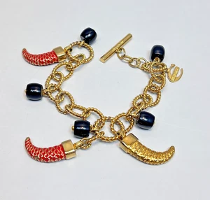 Vintage Just Cavalli Roberto Cavalli Gold-tone Bracelet Cornicello Horn Charms - Picture 1 of 11