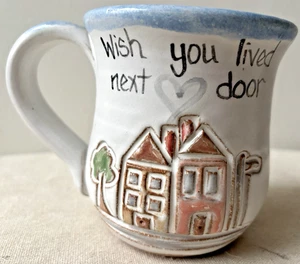 Tazza Wish You Lived Next Door 14 fl oz gres goffrato smalto fatto a mano fango - Foto 1 di 6