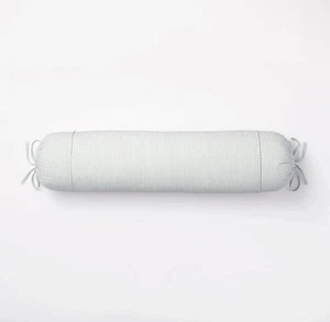 Oversized Bolster Woven Striped with Piping Cylinder Throw Pillow White/Light - Picture 1 of 7