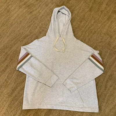 Madewell MWL Medium Gray Striped Arm Hoodie Sweatshirt - Image 1 of 4