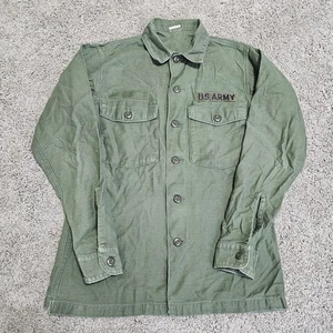 VTG 60s Vietnam Military Shirt OG-107 OG 107 Sateen Button Up Long Sleeve Medium - Picture 1 of 12