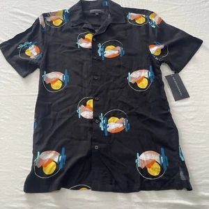 No Boundaries Button Up Hemd Herren Gr. S Schwarz Kaktus Sonnenuntergang Freizeit - Bild 1 von 3