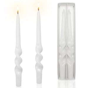White Taper Candles Twisted Spiral Unscented Wedding Party Dinner Decoration - Picture 1 of 7