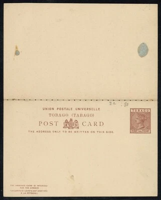 TOBAGO Responder Tarjeta Postal Reina Victoria Penny Medio Penny Foto 1 de 2