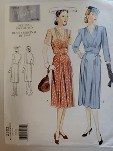 Vogue 2322 Dress V Neck Sewing Pattern 1943 Repro Ladies 6 8 10 VTG High Waist - Picture 1 of 11