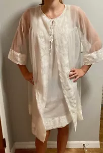 Vintage Lingerie Set, White Peignoir and Match Sheer Negligee Sears Large 38-40 - Picture 1 of 13