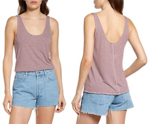 RAG & BONE NWT $115 MICHAL RAYON/LINEN SCOOP NECK BURGUNDY STRIPE TANK. SIZE L - Picture 1 of 11