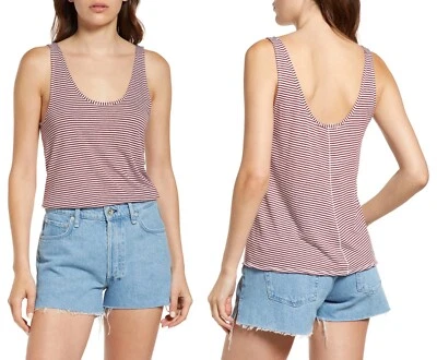 RAG & BONE NWT $115 MICHAL RAYON/LINEN SCOOP NECK BURGUNDY STRIPE TANK. SIZE L - Image 1 of 4