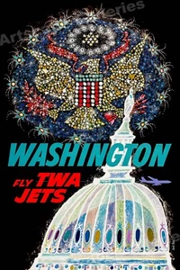 Washington DC Capitol 1960s Vintage Style TWA Travel Poster - 20x30 - Picture 1 of 3