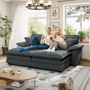 80.5-inch Modular Sectional Couch with Ottoman Corduroy Cloud Deep Seat Loveseat - Picture 1 of 9