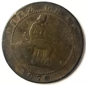 SPAIN 1870 OM DIEZ 10 CENTIMOS - Picture 1 of 2