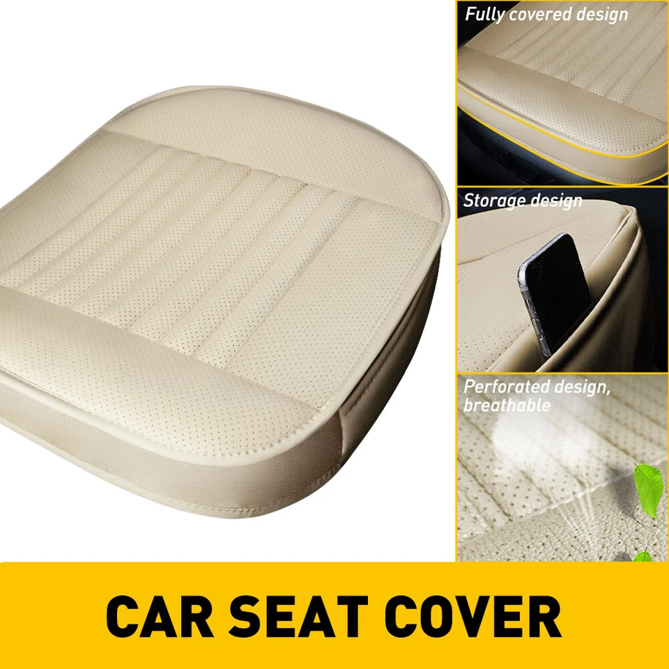 Funda de cuero para asiento de coche PU cojín delantero automático cojín protector de asiento beige universal Foto 1 de 4
