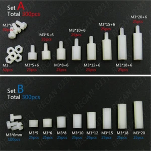 300 x assortimenti dado a vite dado a vite in plastica bianca nylon M3 colonna esagonale - Foto 1 di 3